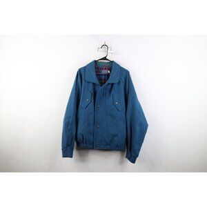 Vintage 90s Pendleton Mens Size XL Pure Virgin Wool Bomber Jacket Blue USA